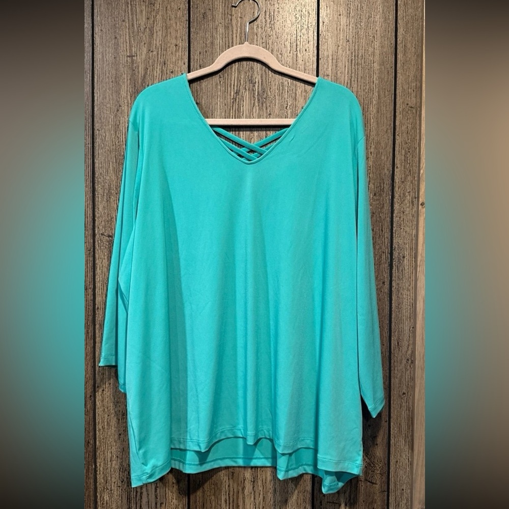 Susan Graver Liquid Knit 3/4 Sleeve Top Lattice Detail